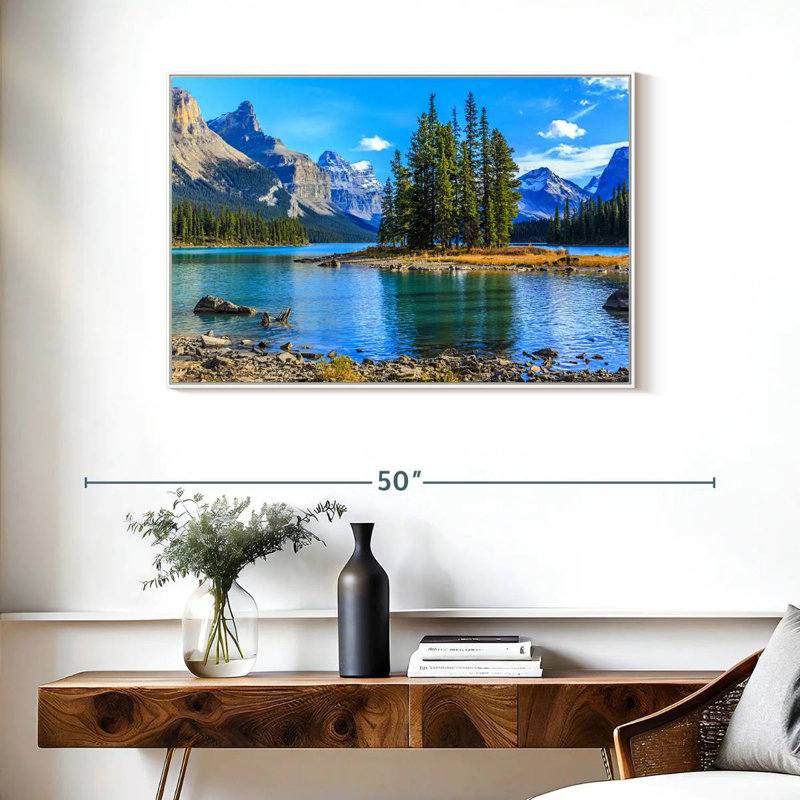 Lac Maligne, Cadre flottant blanc, 37 po x 25 po