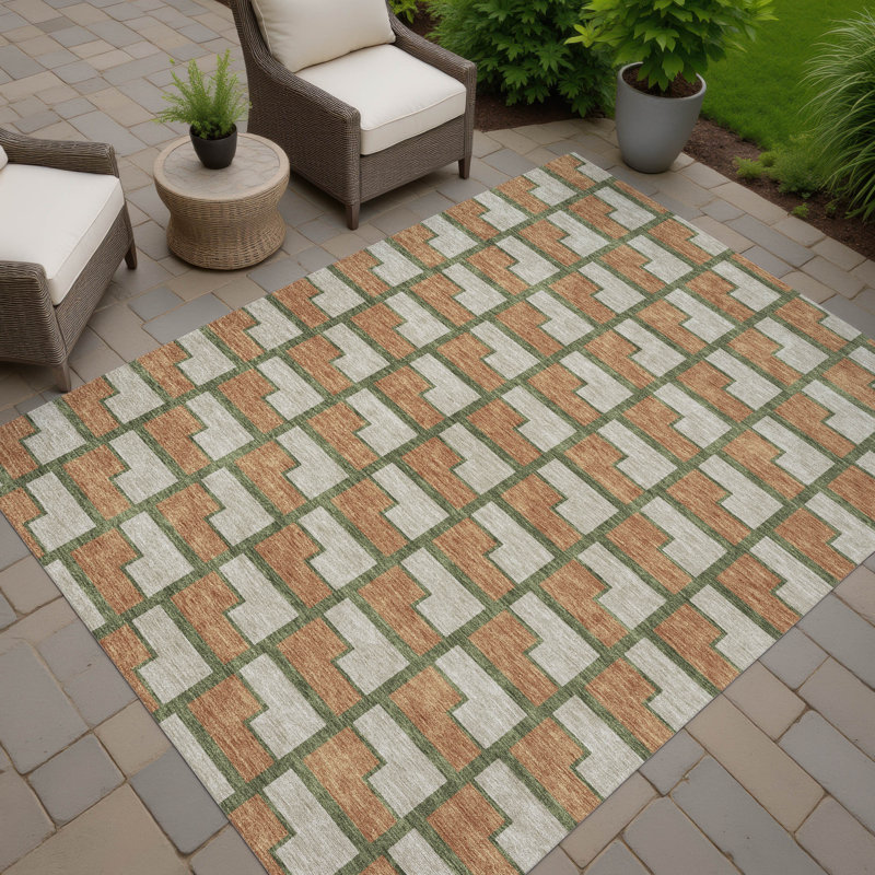 Machine Washable Indoor/Outdoor Lipman ACN2416 Geometric Rug, Rectangle 10' x 14'