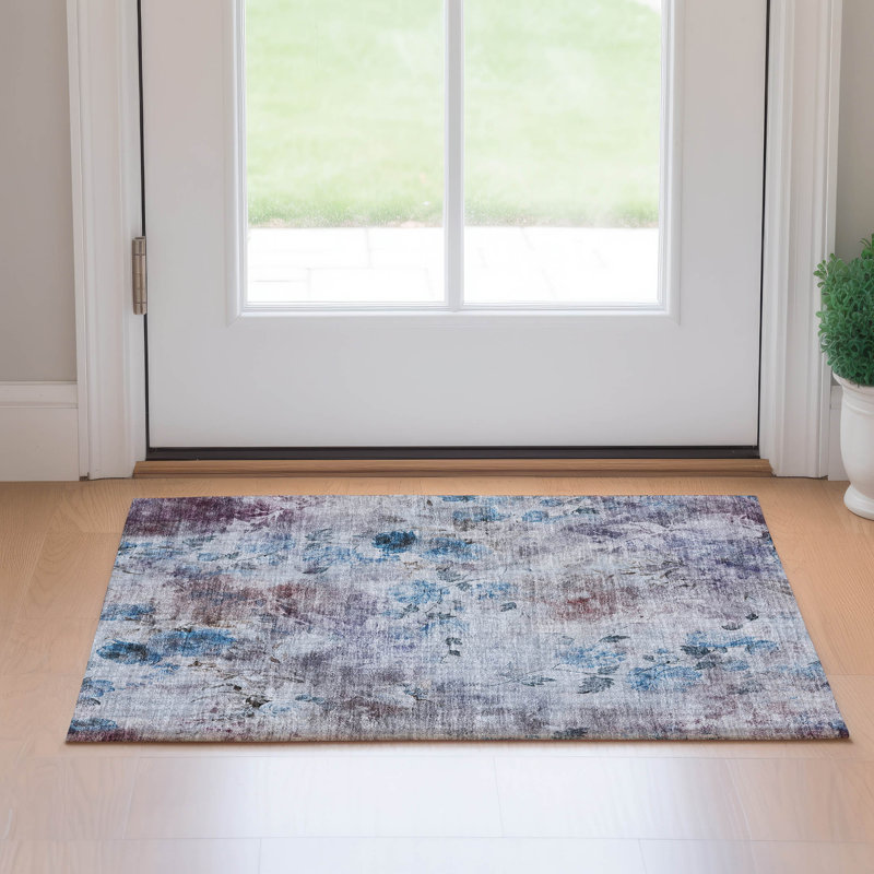 Premium Machine Washable Prisco Blue Rug, Rectangle 1'8" x 2'6"