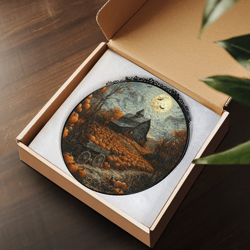 Panneau de citrouille en verre teinté au clair de lune pour fenêtre, 9.8x9.8in(25x25cm)