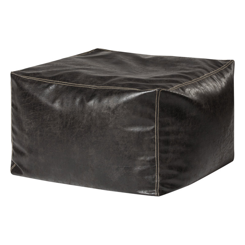 Upholstered Pouf, Charcoal Faux Leather
