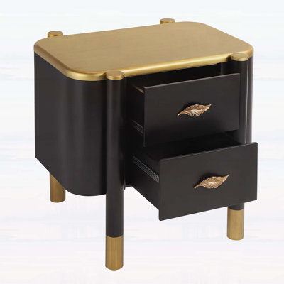 2 Drawers Nightstand with Metal Feather-Shaped Handles