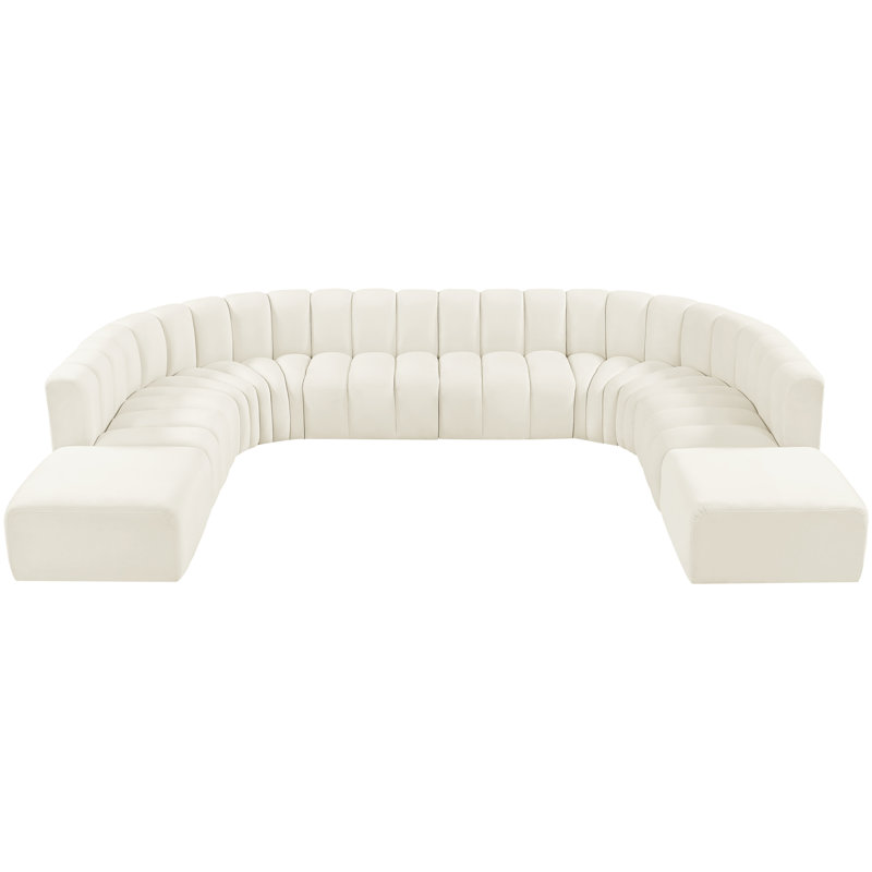 Hurlburt Upholstered Curved Sectional with Ottoman Reversible, Cream Velvet