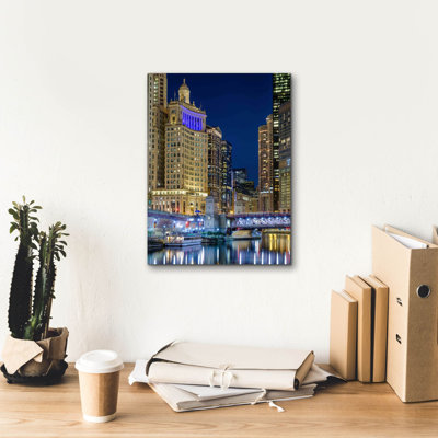'Chicago River At Night' by Epic Portfolio Canvas Wall Art