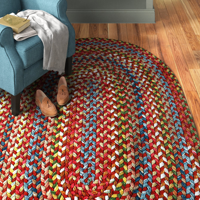 Tapis géométrique tressé à la main Orval, Ovale 7 pi x 9 pi, Rouge