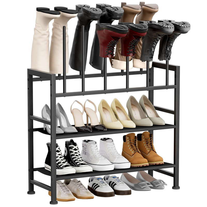 Range-bottes à 4 niveaux - Range-chaussures en métal noir