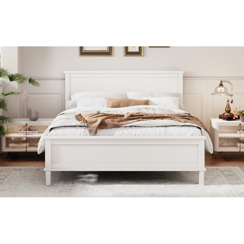 Lit plateforme en bois avec tête de lit et rangement Mid-Century, Double, Blanc