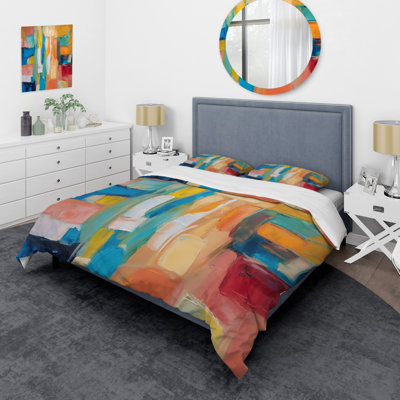 Vibrant Cubist Colourfields - Abstract Collages Duvet Cover Set - Microfiber Polyester