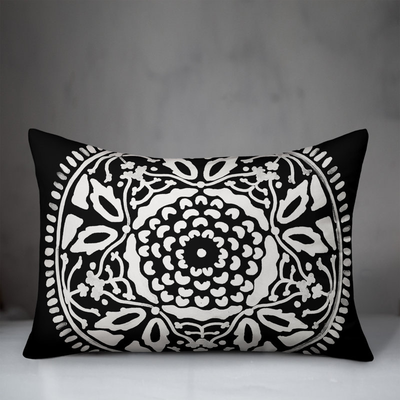Outdoor Reversible Throw Pillow, Black, Floral 5