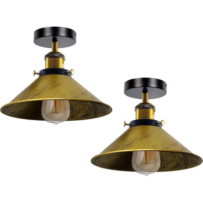 Ensemble de 2 plafonniers semi-encastrés E26 Vintage pour couloir avec abat-jour conique 22 cm