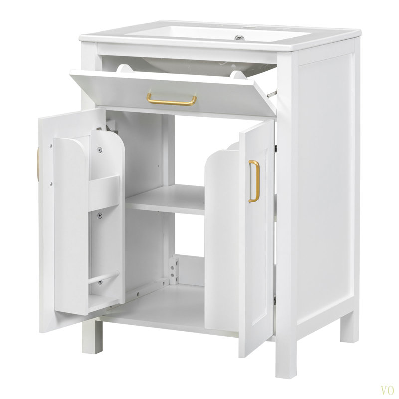 Ensemble de meuble-lavabo 24 po avec lavabo en céramique, meuble-lavabo compact de 24 po x P18 po x H34 po, 2 portes à fermeture en douceur