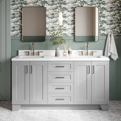 Meuble-lavabo double en bois massif gris Freitas