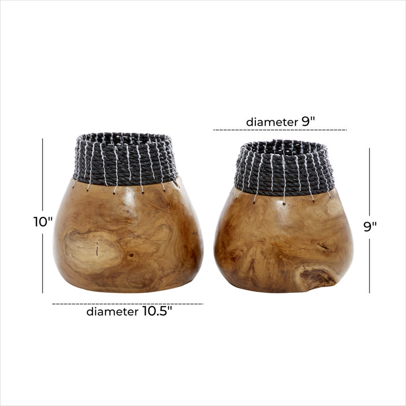 Bols décoratifs en bois de teck blanc, H 10 po x l 10,5 po x P 10,5 po, Noir