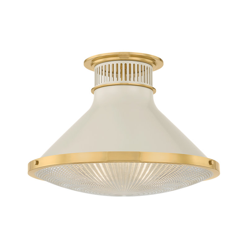 Plafonnier encastré en laiton vieilli Highclere par Mark D. Sikes, H 12,25 po x l 17,75 po x P 17,75 po, Blanc