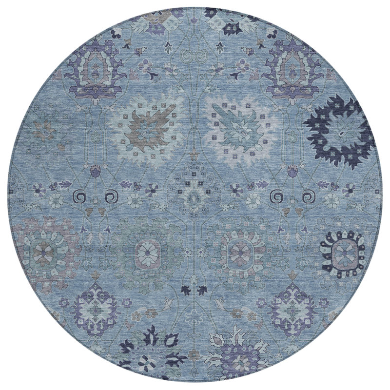 Machine Washable Indoor/Outdoor Chantille ACN2289 Damask Rug, Round 8'
