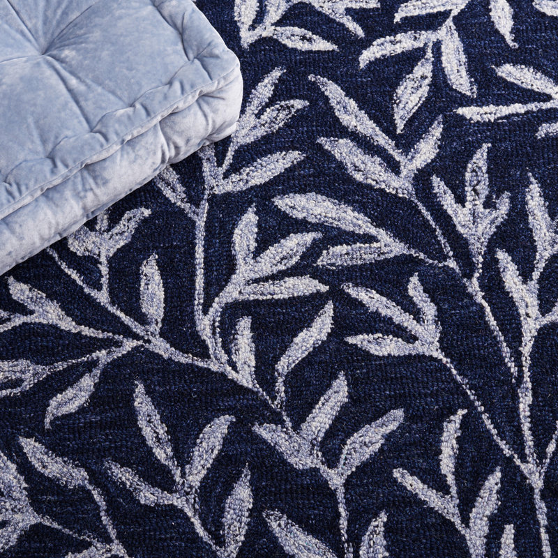 Tapis bleu marine / ivoire touffeté à la main Alduina, Rectangulaire 3 pi x 5 pi