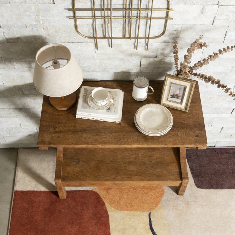 Solid Wood End Table with 2-Tier Storage Shelf