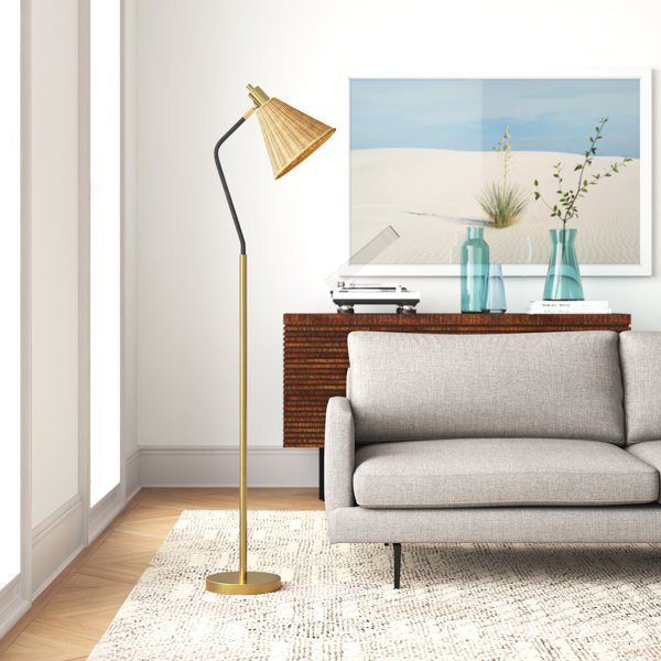 62 Arched Floor Lamp with Remote Control and Bulb Included Latitude Run Base Finish: Gold