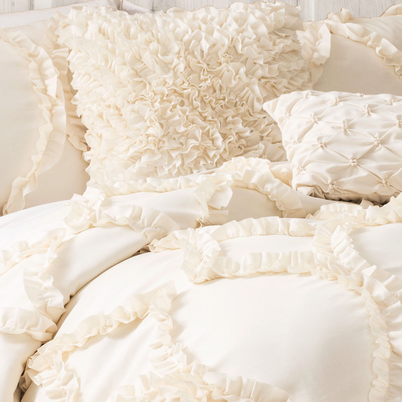 Reyna Microfiber Traditional 3 Piece Comforter Set, Ivory, King Comforter + 2 Standard Shams