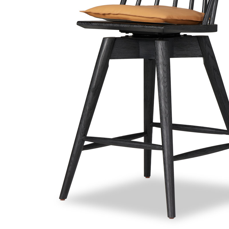 Lewis Swivel Upholstered Stool with Solid Wood Frame, Counter Stool (26.98" Seat Height), Whiskey Saddle/Top Grain Leather