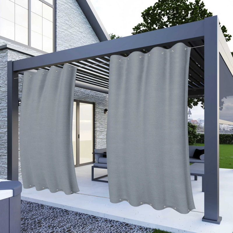 Abba Gray 100" W x 84" L Waterproof Grommet Top and Bottom Black Out Pergola Outdoor Single Curtain Panel, 100" W x 84" L