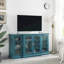 Buffet de 63 po en bleu sarcelle - 4 portes avec tablettes réglables, motif de porte exquis, support de télévision, grand plateau de table, portes, 6 portes faciles à installer