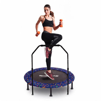 Techsport 36" Fitness Trampoline with Handlebar, Indoor Cardio Rebounder for Home Workout (Blue)