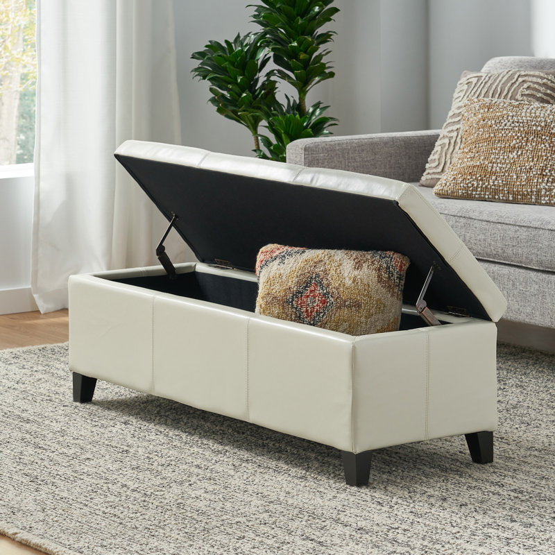 Banc de rangement/repose-pieds rembourré moderne Denali | Conception minimaliste avec rangement dissimulé et charnières à fermeture en douceur