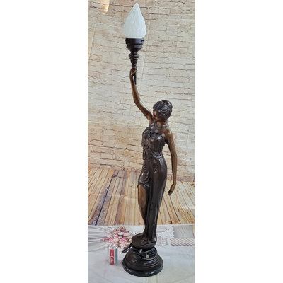 Girl Woman Holding Torch French Electric Table Lamp Bronze Statue Moreau 51" x 13"