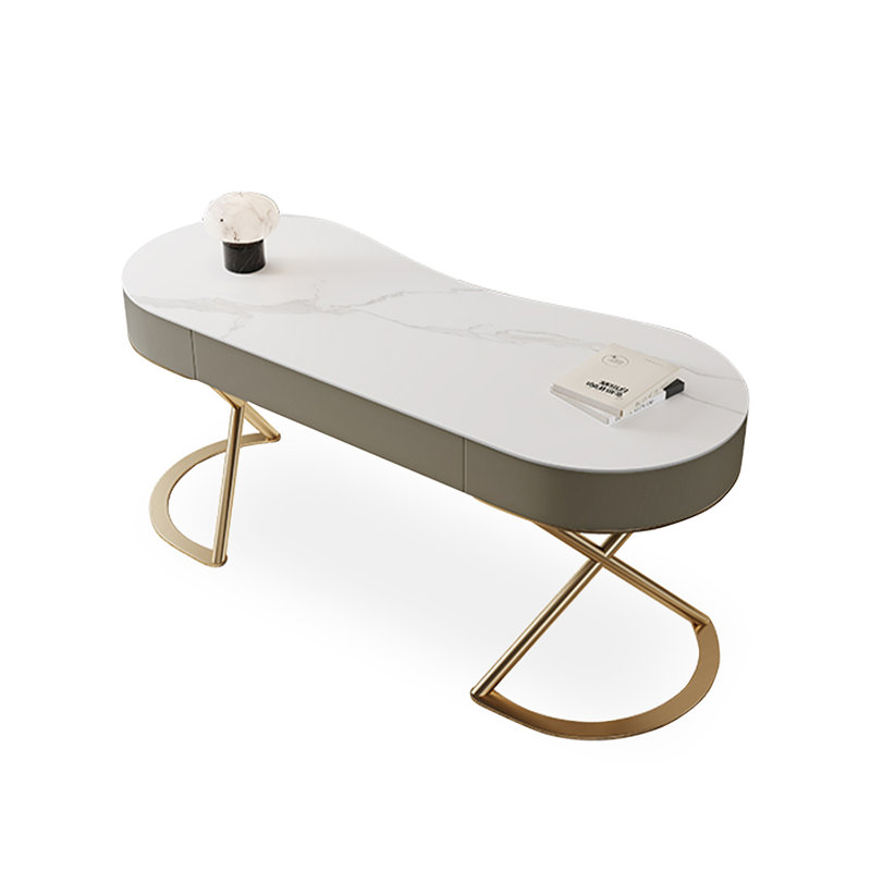 Bureau blanc avec 3 tiroirs blanc et gris, H 29,53 po x l 70,87 po x P 25,59 po