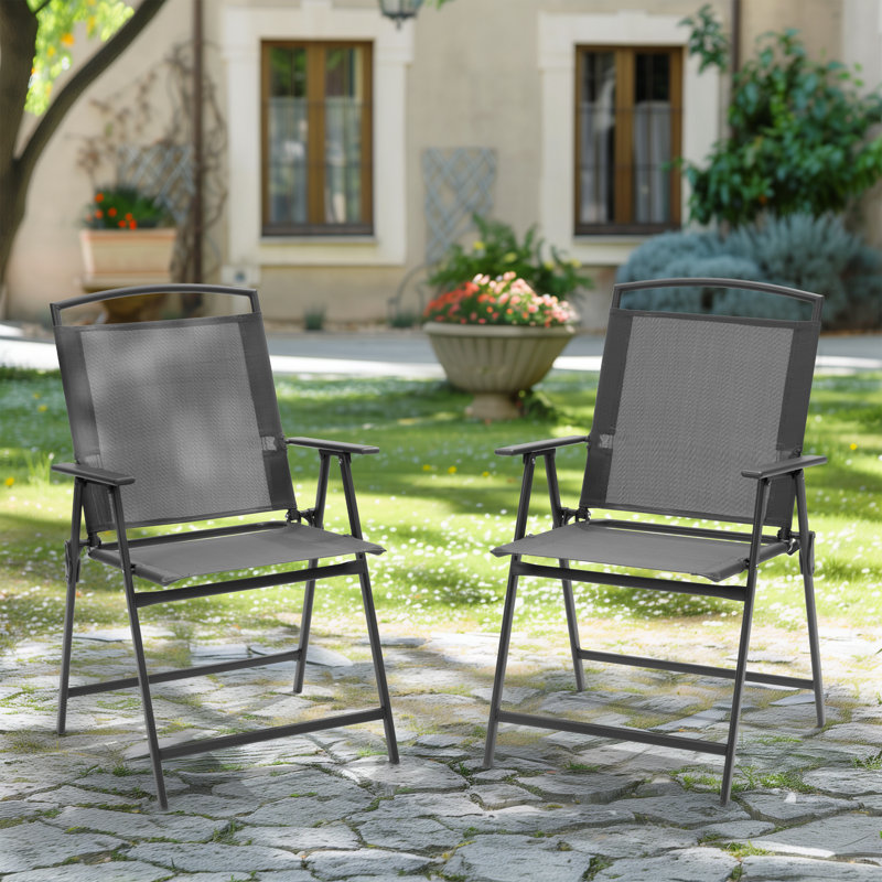 Chaise de patio pliante en métal Hickley, Gris