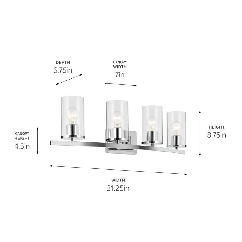 Éclairage pour salle de bain 4 lumières 31,25 po, Chrome