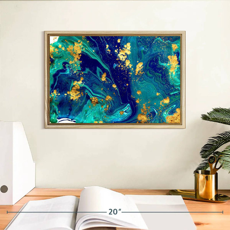 Marble Flow Keera, Floating Frame Natural Wood, 13" X 9"