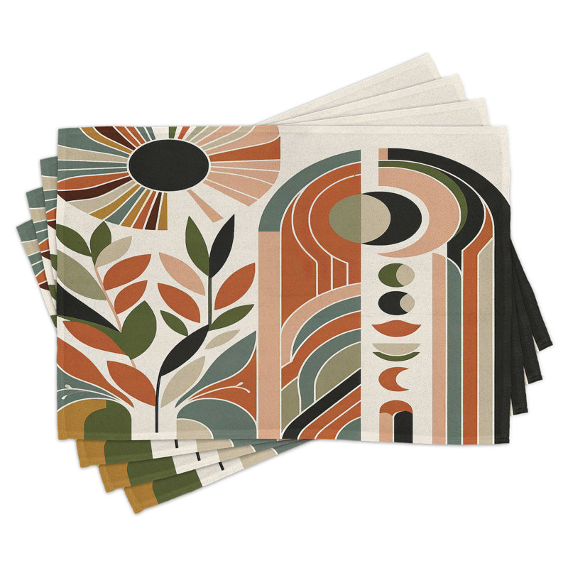Beige Green and Burnt Orange Polyester Boho Placemats Set of 4