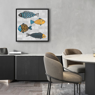Gray Marine Bedroom Canvas | Nautical Fish Illustration Decor
