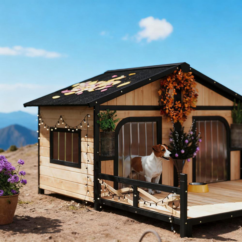 Niche pour chien avec porche Dog House, Naturel
