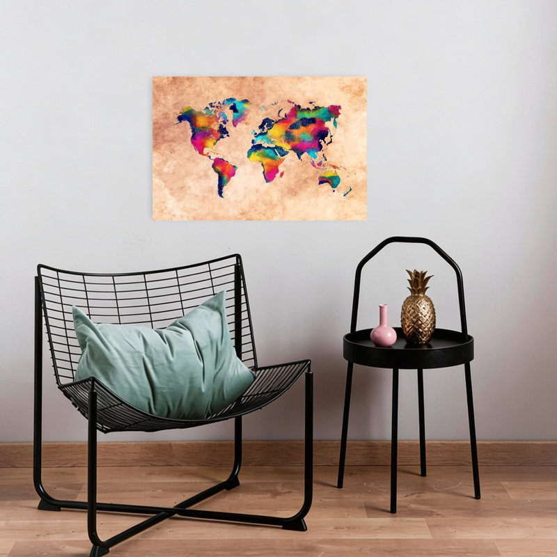 Carte du monde, art mural contemporain, H 16 po x l 24 po