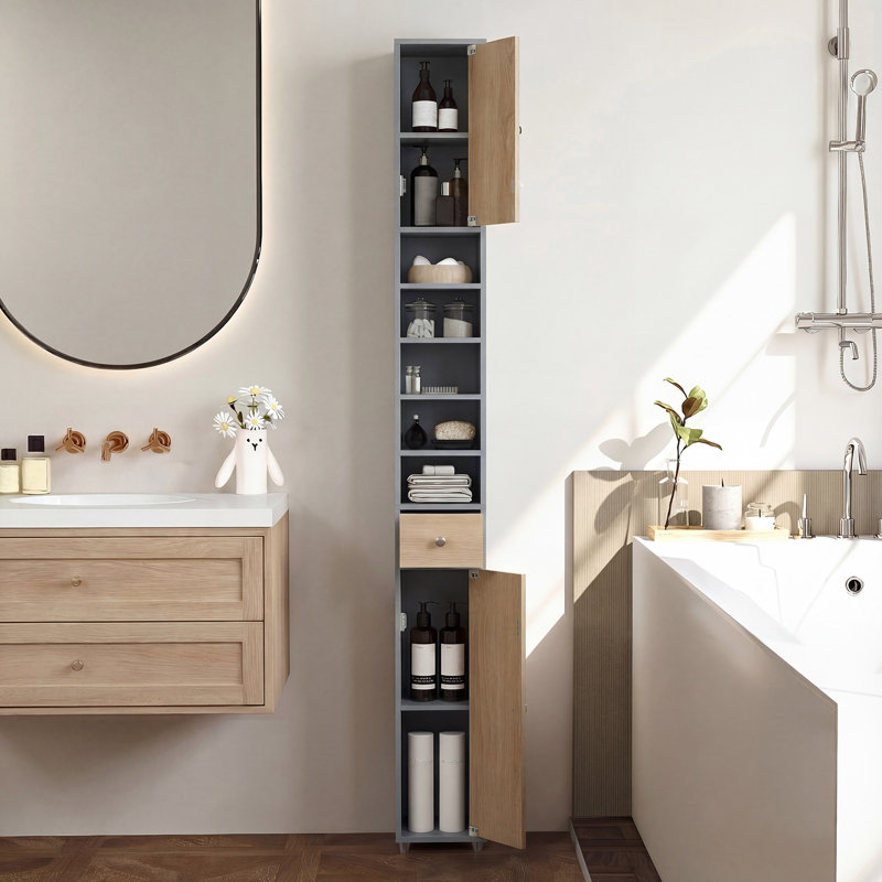 MDF Freestanding Bathroom Cabinet, Grey/Natural