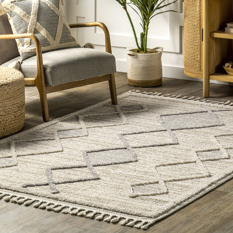 Blanche Moroccan Lattice Tasseled Area Rug, Rectangle 4' x 6'