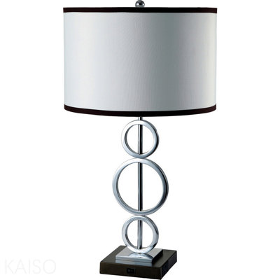 Lampe de table haute 29 po en métal avec finition argentée, style anneau, abat-jour rond blanc