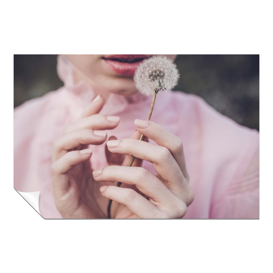 Woman in Pink Dress Holding a Dandelion - Unframed Art Prints