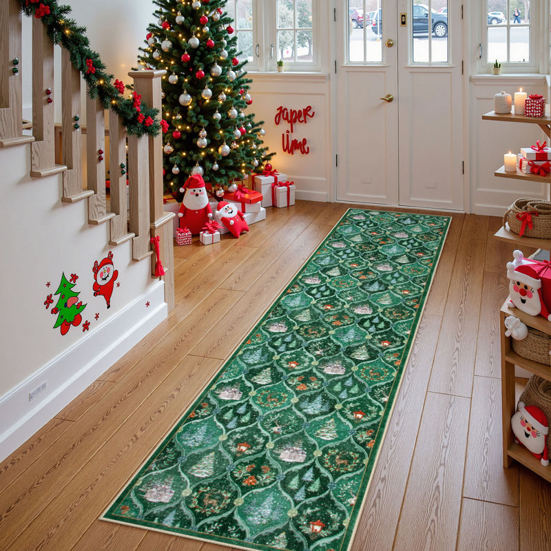 Christmas Non-Slip Christmas Rug, Tapis de couloir 2 pi x 8 pi