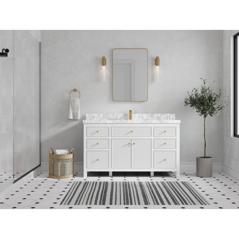 60'' White Single Bathroom Vanity with Marble Top