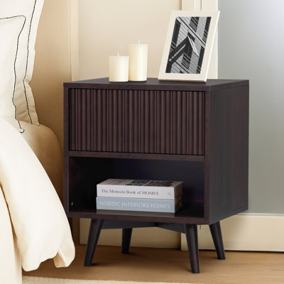 Tremolo Open Shelf & 1 Drawer Nightstand with Push-Open Storage for Bedroom
