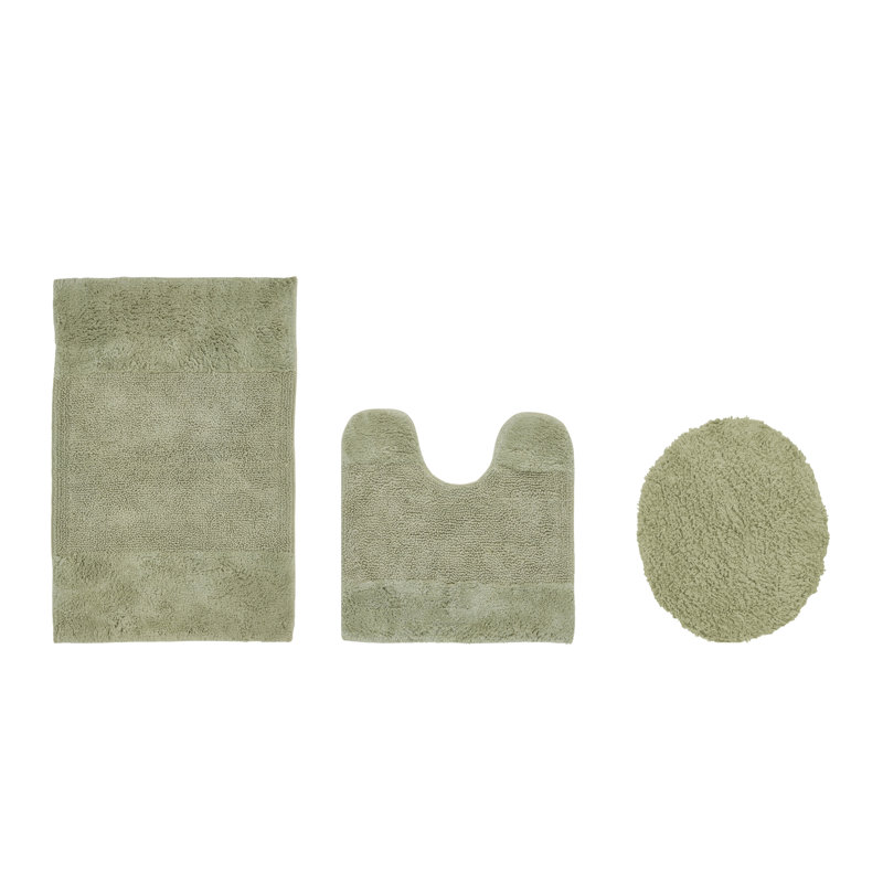 Ensemble de tapis pour salle de bain 3 pièces 100% coton 2155 g / m² Merkle, certifié OEKO-TEX®, envers en latex antidérapant, touffeté moelleux, super absorbant et lavable à la machine pour salle de bain, douche et baignoire, sauge