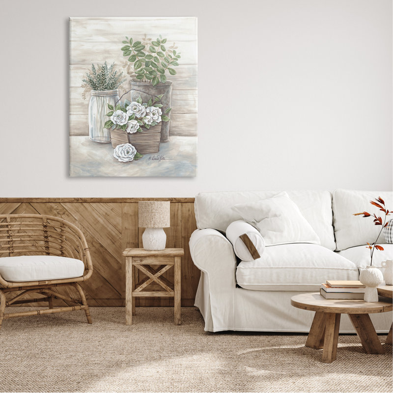 «Country Succulents Botanicals», pot de fleurs rustique surdimensionné par Diane Kater, Toile tendue