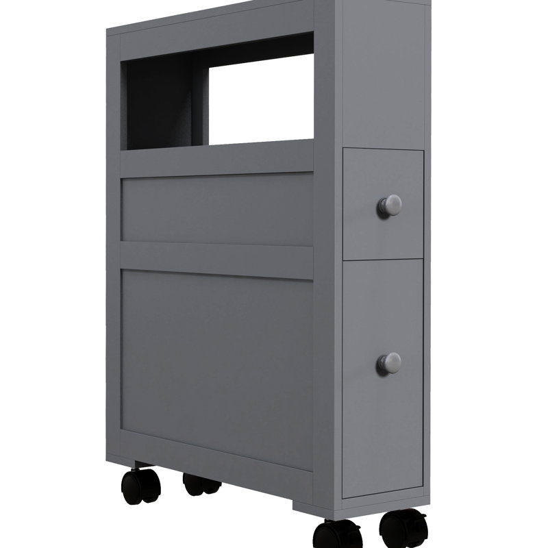 Bathroom Storage Cabinet With Rolling Feature In Gray For Towel -