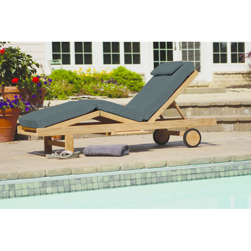 Quincy Outdoor Teak Chaise Lounge, Cast Lagoon Sunbrella® Plainweave