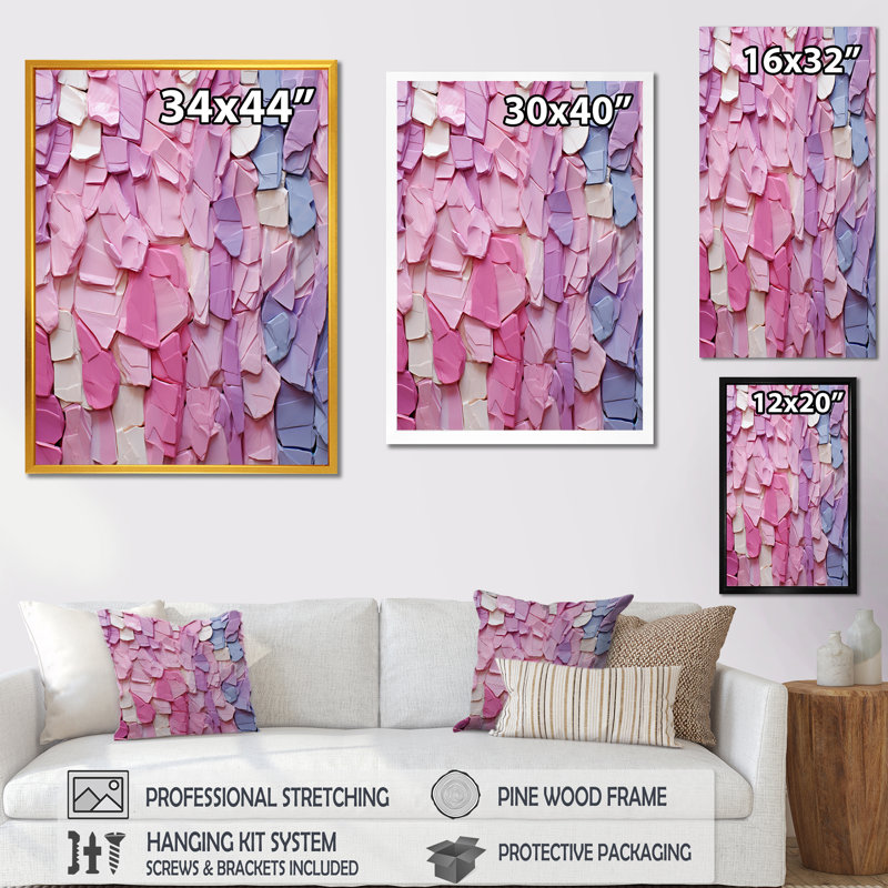 Rose et mauve, peinture dynamique - art mural géométrique, Cadre simple noir, H 40 po x l 30 po x P 1,5 po