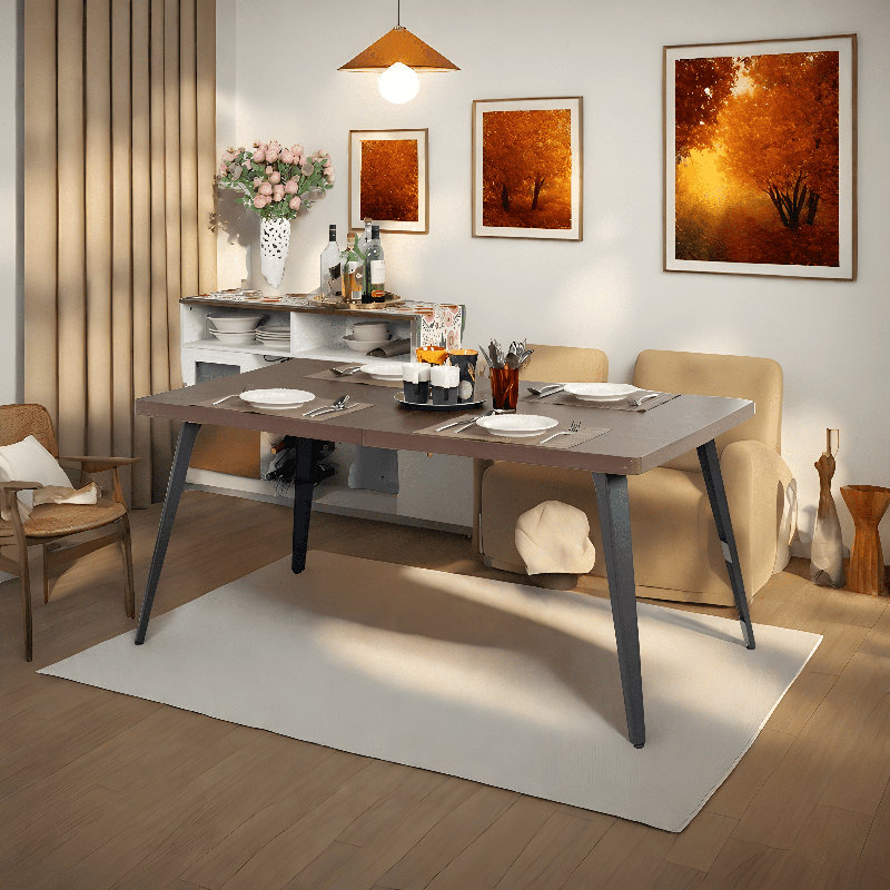 Metal Base Dining Table, Vintage Brown